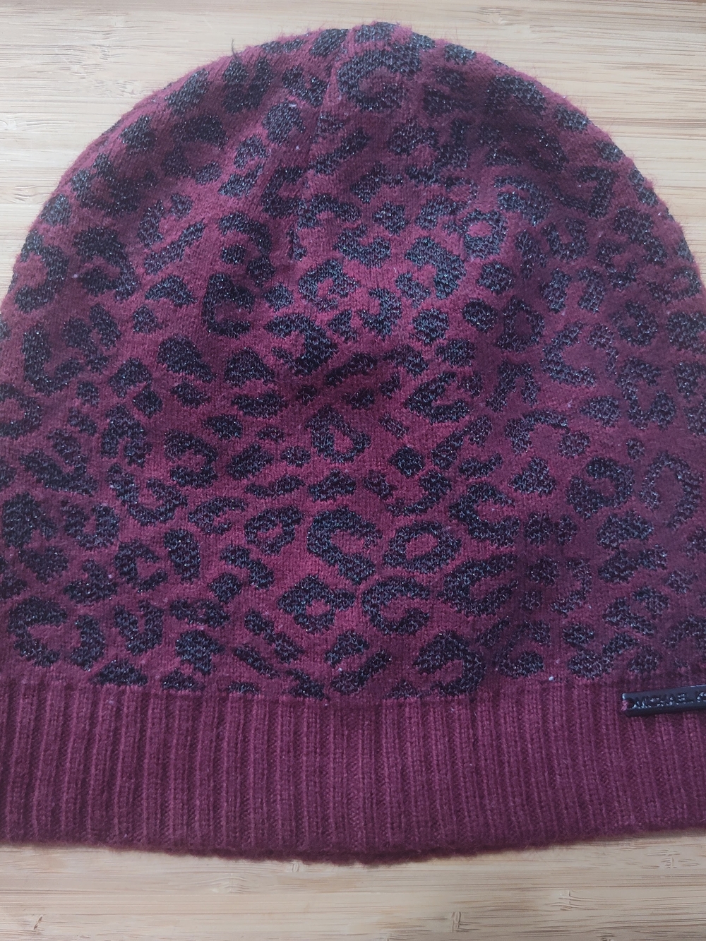 Michael Kors Burgundy and Black Leopard Print Beanie Hat
